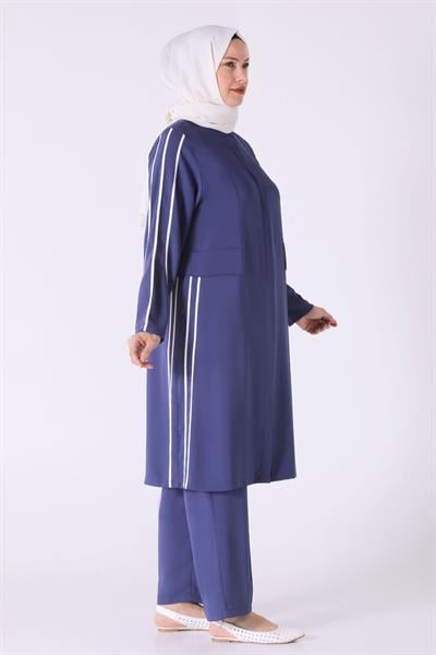 Behrem Büyük Beden Pantolonlu Takım Morcivert OTW35116