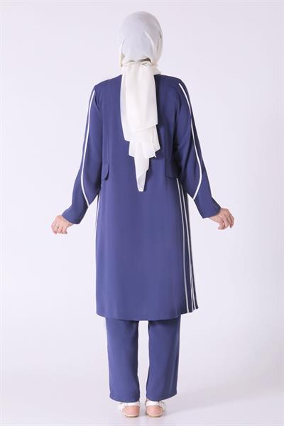 Behrem Büyük Beden Pantolonlu Takım Morcivert OTW35116