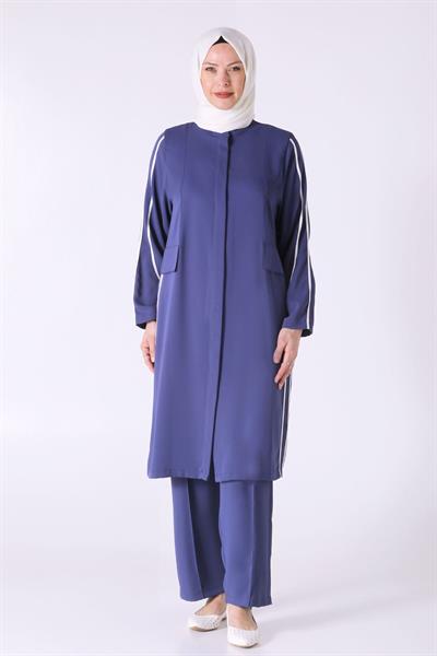 Behrem Büyük Beden Pantolonlu Takım Morcivert OTW35116