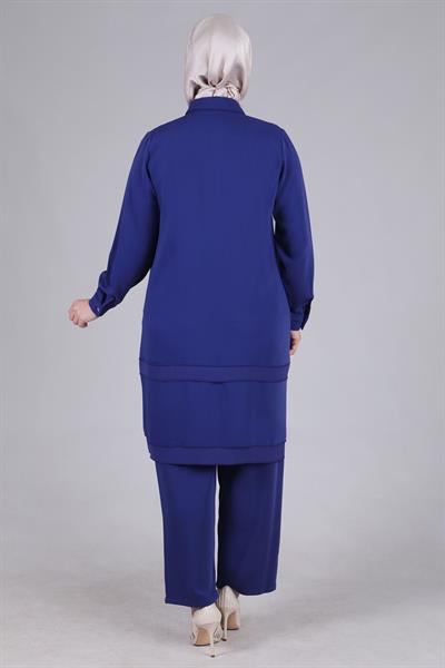 Behrem Büyük Beden Pantolonlu Takım Morcivert OTW35105