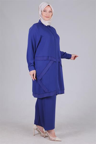 Behrem Büyük Beden Pantolonlu Takım Morcivert OTW35105