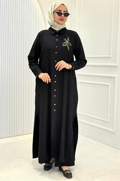 Behrem Büyük Beden Pantolonlu Takım Siyah OTW3561