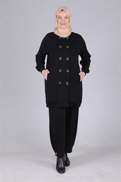 Behrem  Büyük Beden Pantolonlu Takım Siyah OTW35110
