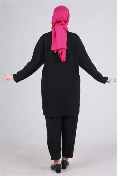 Behrem Büyük Beden Pantolonlu Takım Siyah OTW3530