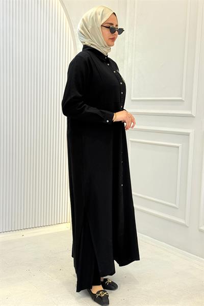 Behrem Büyük Beden Pantolonlu Takım Siyah OTW3561