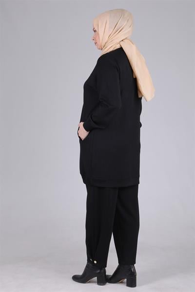 Behrem  Büyük Beden Pantolonlu Takım Siyah OTW35110