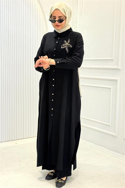 Behrem Büyük Beden Pantolonlu Takım Siyah OTW3561