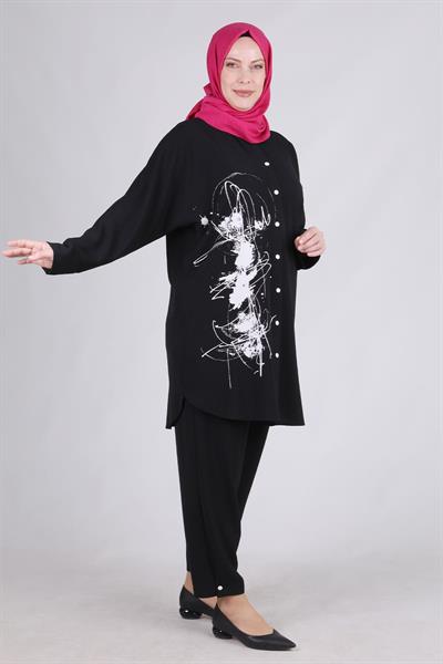 Behrem Büyük Beden Pantolonlu Takım Siyah OTW3530