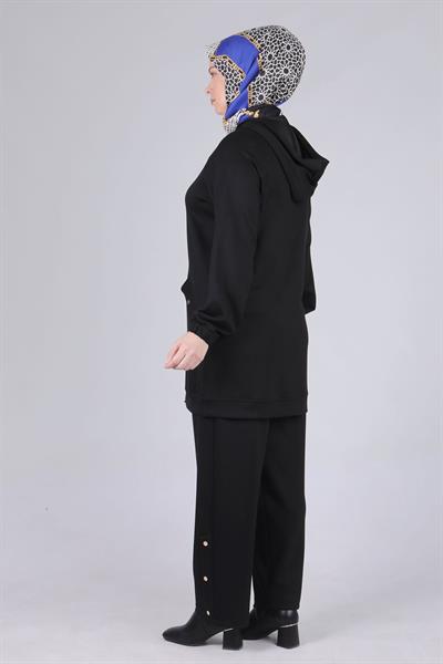 Behrem Büyük Beden Pantolonlu Takım Siyah OTW3537