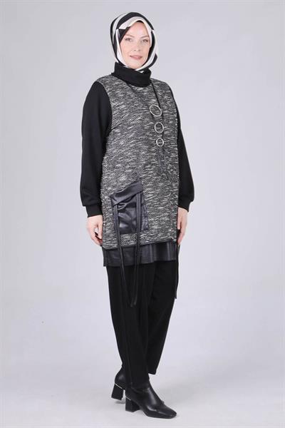 Behrem  Büyük Beden Pantolonlu Takım Siyah OTW35112