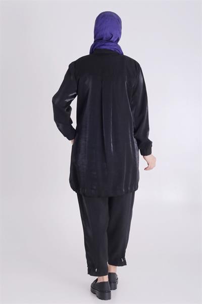 Behrem  Büyük Beden Pantolonlu Takım Siyah OTW35129