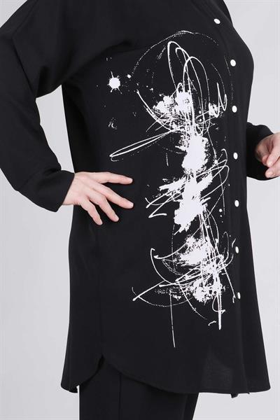 Behrem Büyük Beden Pantolonlu Takım Siyah OTW3530