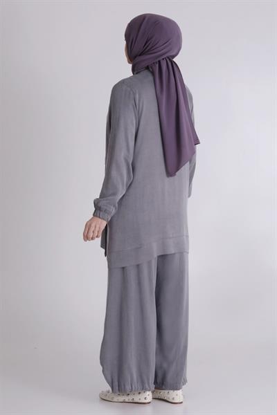 Behrem Büyük Beden Şalvarlı Takım Gri OTW35123