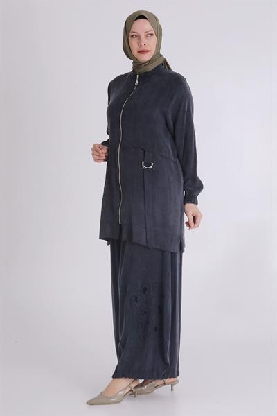 Behrem Büyük Beden Şalvarlı Takım Siyah OTW35123