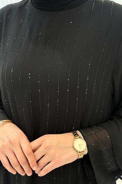 Behrem Büyük Beden Sandy Şifon Pantolonlu Takım Siyah OTW60024