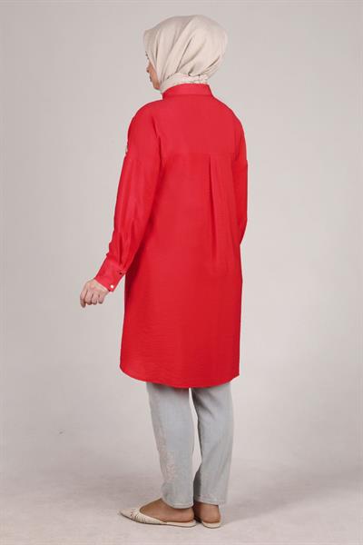 Behrem Büyük Beden Taş İşlemeli Tunik Mercan OTW23026