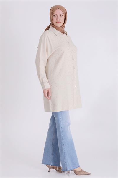 Behrem Büyük Beden Taşlı Tunik Bej OTW23033