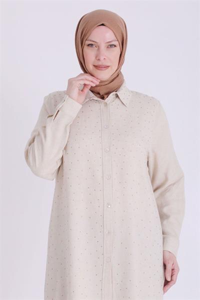 Behrem Büyük Beden Taşlı Tunik Bej OTW23033