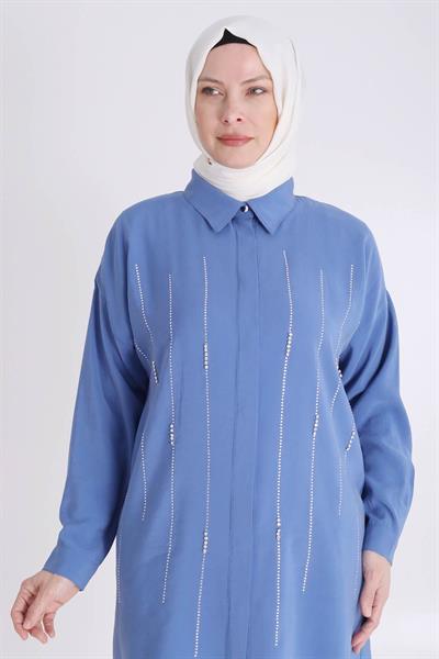 Behrem Büyük Beden Taşlı Tunik İndigo OTW2352