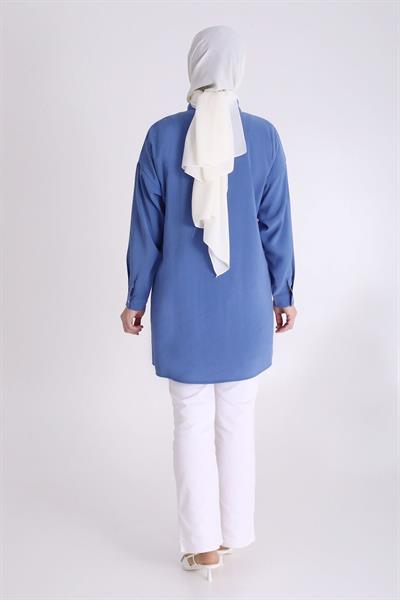 Behrem Büyük Beden Taşlı Tunik İndigo OTW2352