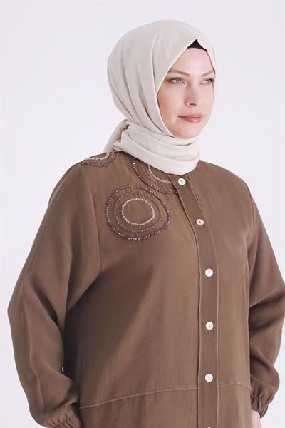 Behrem Büyük Beden Tense Aerobin Etekli Takım Kahve OTW35125