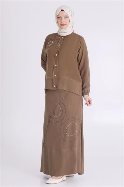 Behrem Büyük Beden Tense Aerobin Etekli Takım Kahve OTW35125