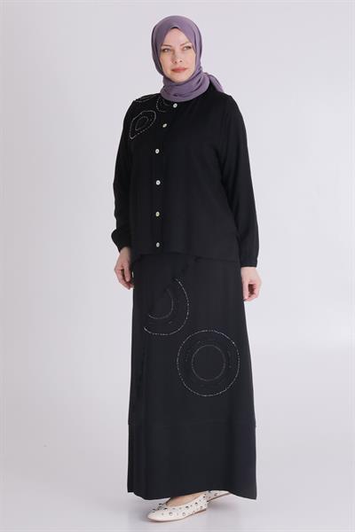 Behrem Büyük Beden Tense Aerobin Etekli Takım Siyah OTW35125