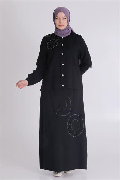 Behrem Büyük Beden Tense Aerobin Etekli Takım Siyah OTW35125