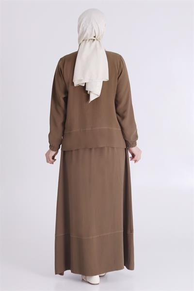 Behrem Büyük Beden Tense Aerobin Etekli Takım Kahve OTW35125