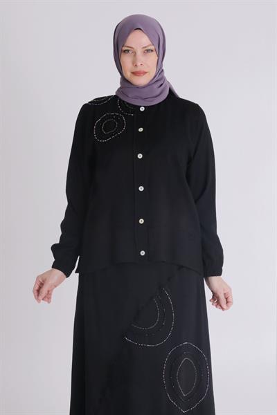 Behrem Büyük Beden Tensel Aerobin Etekli Takım Siyah OTW35125