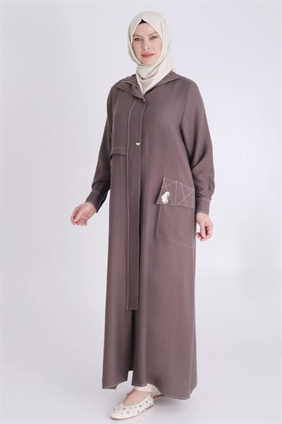 Behrem Büyük Beden Tensel Ferace Kahve OTW28074
