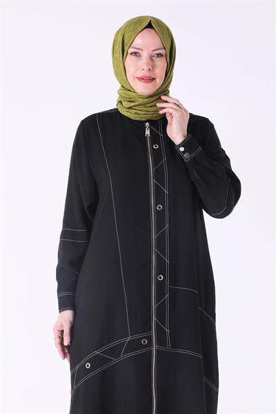 Behrem Büyük Beden Tensel Ferace Siyah OTW28068