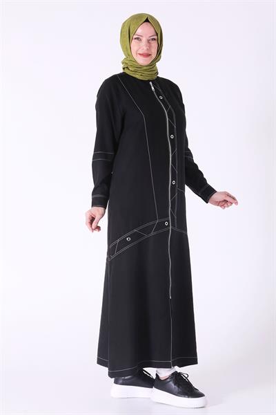 Behrem Büyük Beden Tensel Ferace Siyah OTW28068