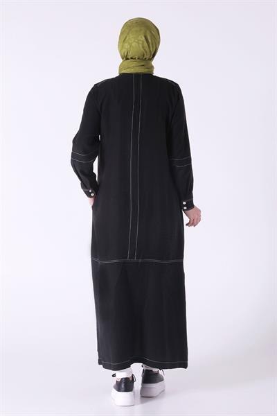 Behrem Büyük Beden Tensel Ferace Siyah OTW28068