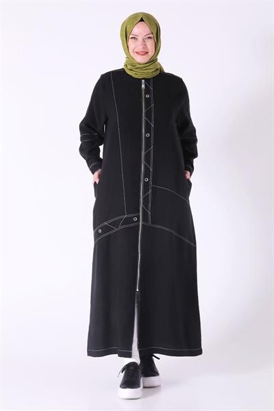 Behrem Büyük Beden Tensel Ferace Siyah OTW28068