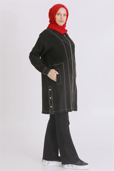 Behrem Büyük Beden Tensel Kumaş Kap Siyah OTW25113