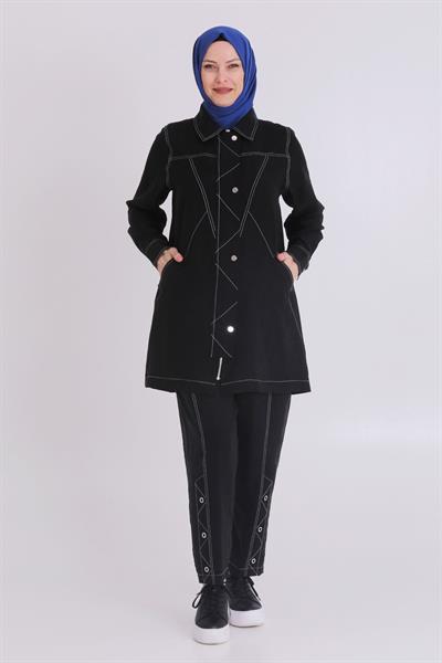 Behrem Büyük Beden Tensel Kumaş Takım Siyah OTW35115