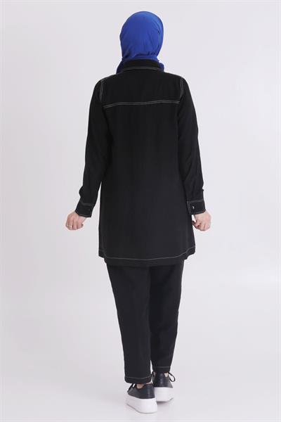 Behrem Büyük Beden Tensel Kumaş Takım Siyah OTW35115