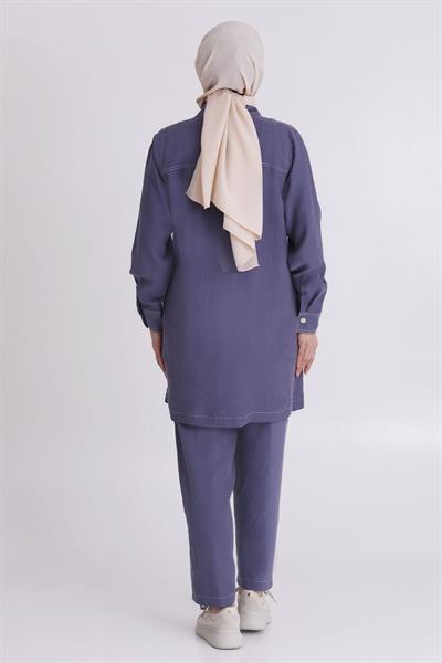 Behrem Büyük Beden Tensel Kumaş Takım Morcivert OTW35115