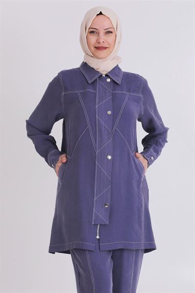 Behrem Büyük Beden Tensel Kumaş Takım Morcivert OTW35115