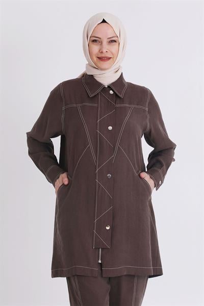 Behrem Büyük Beden Tensel Kumaş Takım Kahve OTW35115