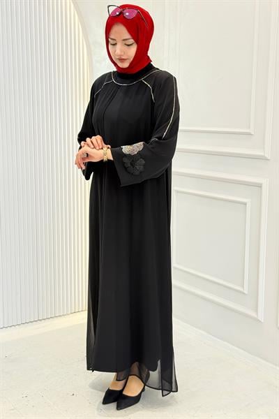Behrem Büyük Beden Tesettür Abiye Elbise Siyah OTW50028