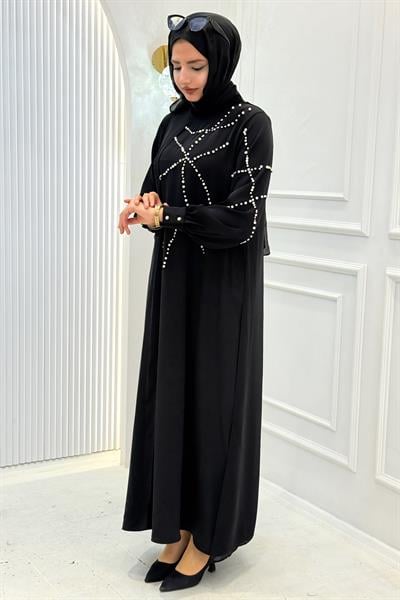 Behrem Büyük Beden Tesettür Abiye Elbise Siyah OTW50027