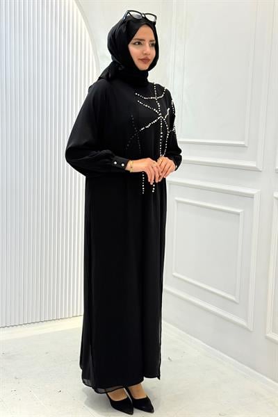 Behrem Büyük Beden Tesettür Abiye Elbise Siyah OTW50027