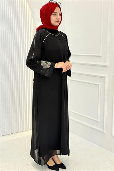 Behrem Büyük Beden Tesettür Abiye Elbise Siyah OTW50028