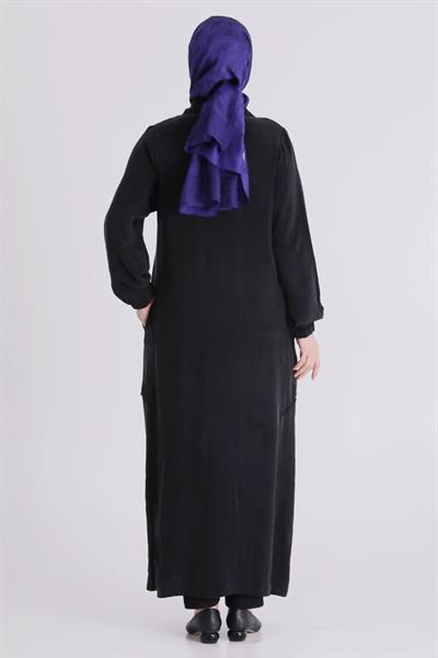 Behrem Büyük Beden Tesettür Cupro Ferace Siyah OTW28083