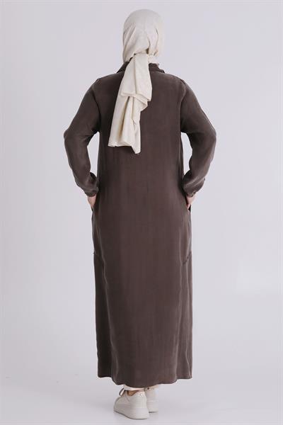 Behrem Büyük Beden Tesettür Cupro Ferace Koyu Vizon OTW28083