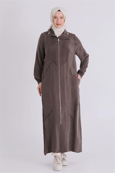 Behrem Büyük Beden Tesettür Cupro Ferace Koyu Vizon OTW28083