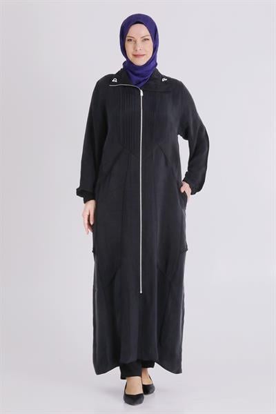 Behrem Büyük Beden Tesettür Cupro Ferace Siyah OTW28083