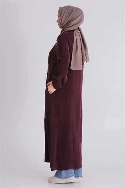 Behrem Büyük Beden Tesettür Cupro Ferace Böğürtlen OTW28083